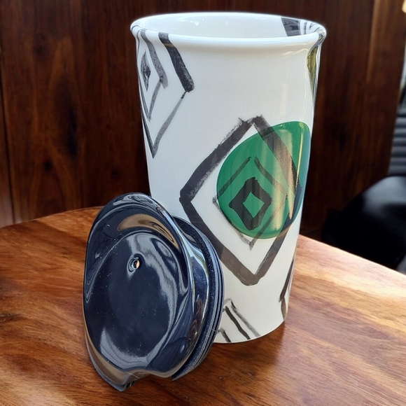 Starbucks Coffee Mug Ceramic Mug with Lid Abstract Geometric 10 Fl. Oz. (2014) - Picture 6 of 9